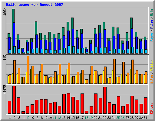 Daily usage for August 2007